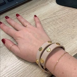 Tory Burch Logo Studded Double Wrap Bracelet